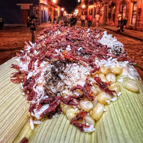 Esquites con Chapulines en el Centro de Oaxaca